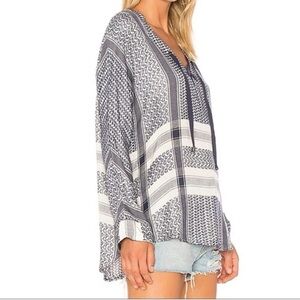 Rails Lily sapphire blue pattern stripe tie blouse tunic rayon